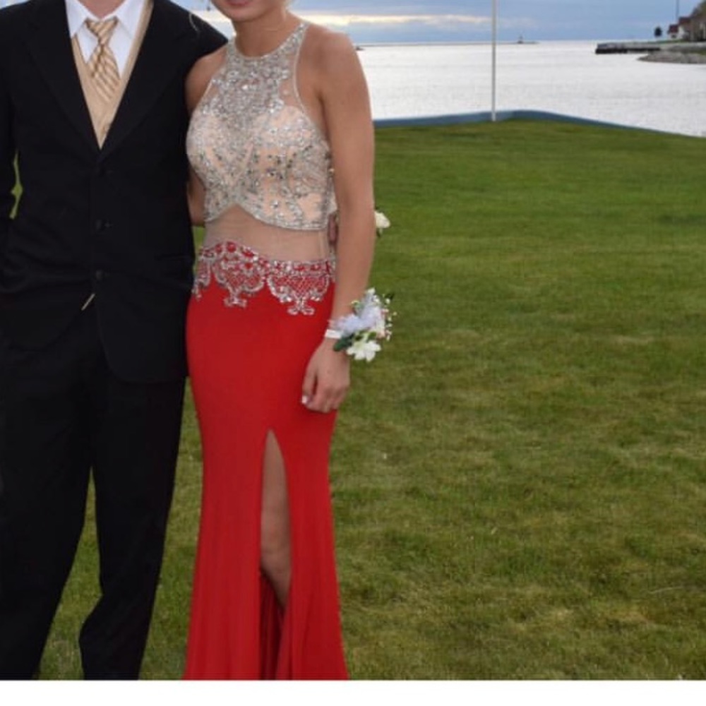 Long red prom dress